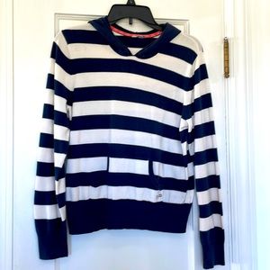 Vintage IZOD lightweight sweater navy blue and white striped size medium hooded